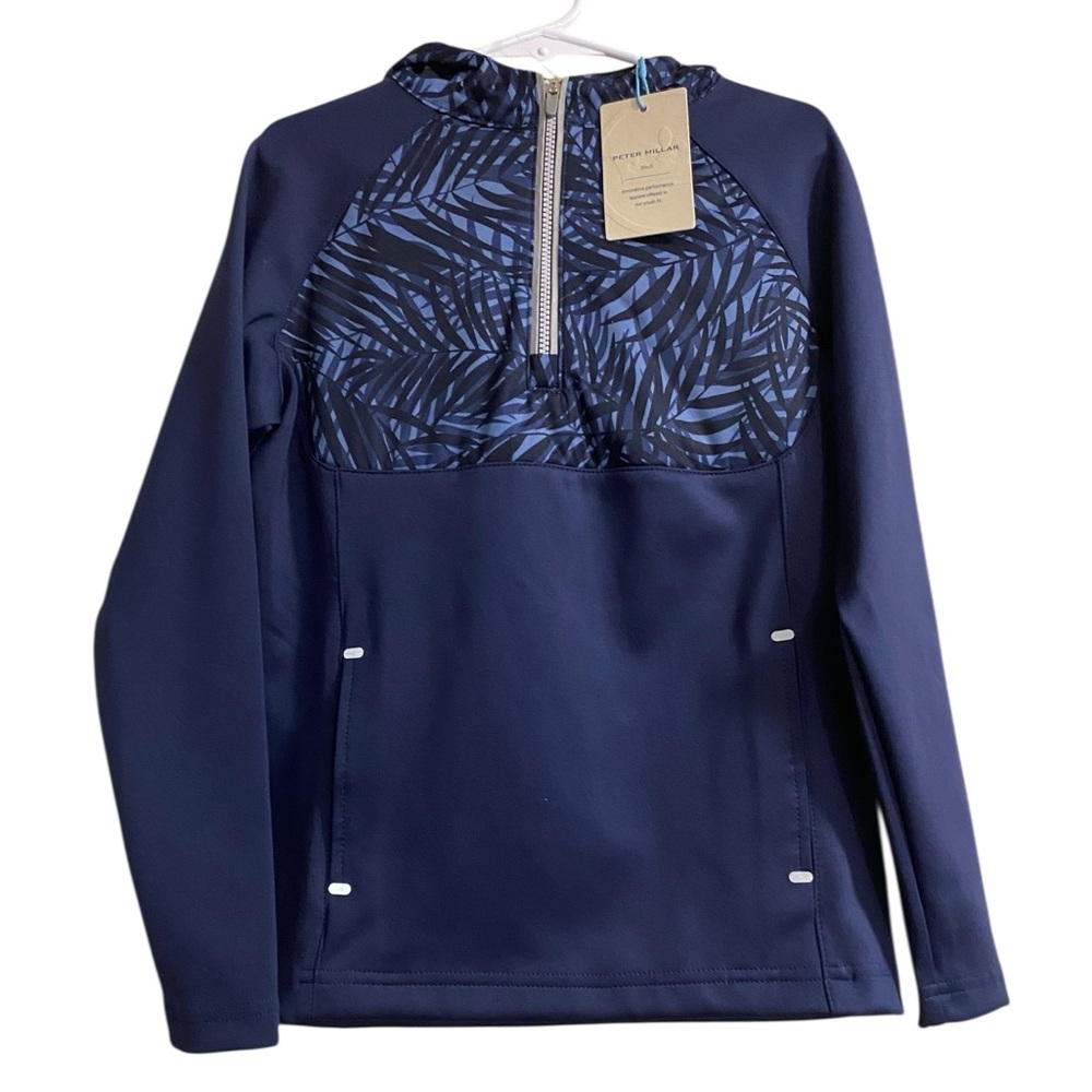 New Peter Millar Navy Blue Hyperlight Weld Hybrid Half-Zip Hoodie size XS youth